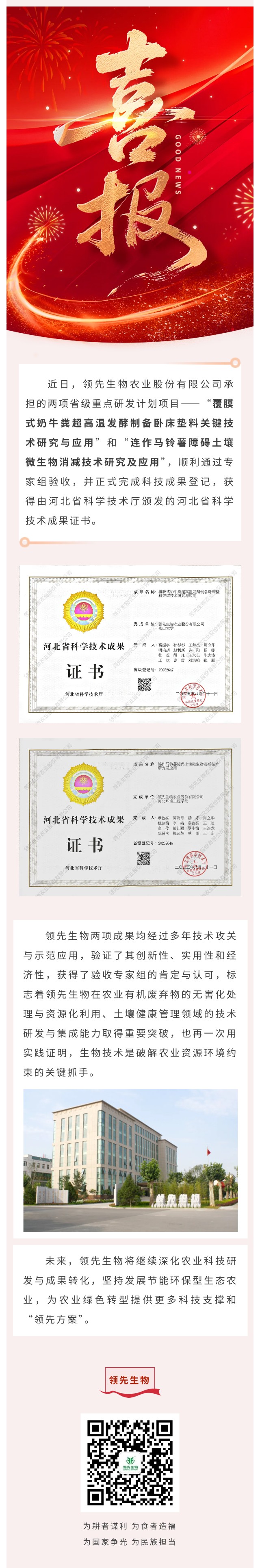 【喜訊】領(lǐng)先生物斬獲兩項(xiàng)省級科技成果！